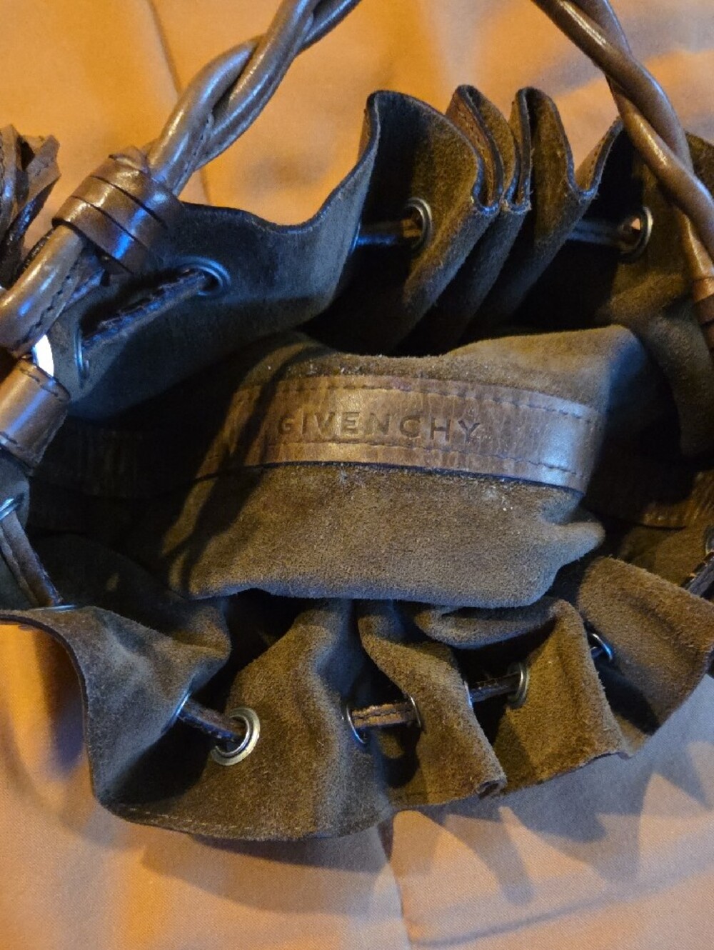 Givenchy Mini Brown Drawstring Tassel Bucket Bag - Picture 2 of 5
